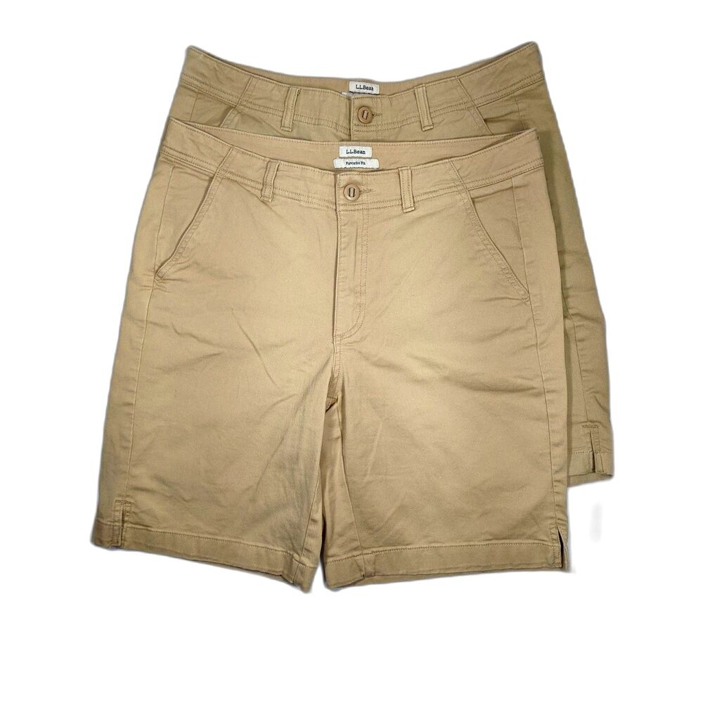 2 LL Bean Chino Shorts Favorite Fit Khaki Twill 9" Inseam Sz 10 Gorpcore Preppy